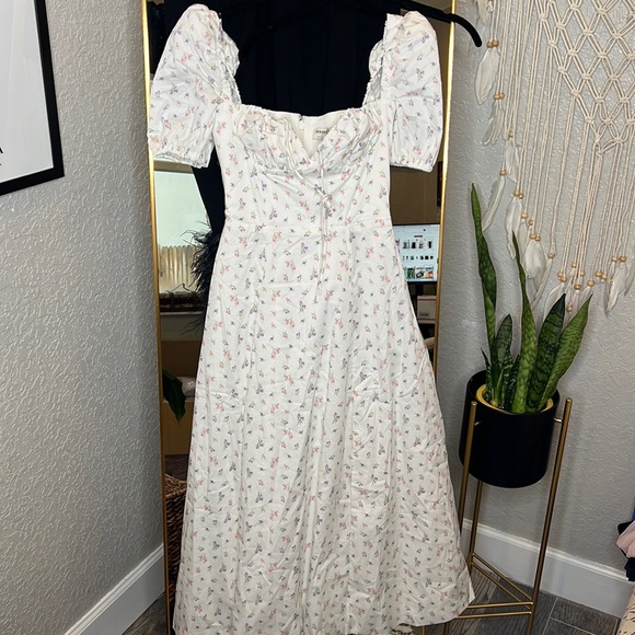 HOUSE OF CB 'Tallulah' White Floral Puff Sleeve Midi Dress NWOT - Picture 14 of 14
